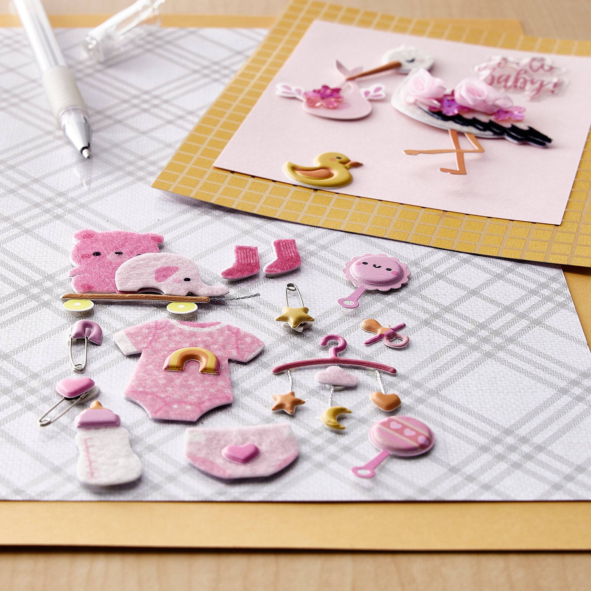 Baby Girl Stork Dimensional Stickers by Recollections™